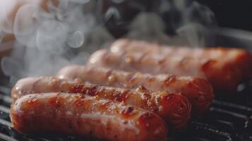 AI generated Macro view of BBQ sausages photo