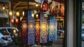 AI generated Muslim islamic pattern paper lantern light photo