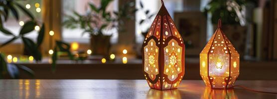 AI generated Muslim islamic pattern paper lantern light photo