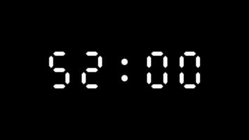 55 second countdown digital timer on black background. Free Video