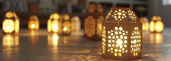 AI generated Muslim islamic pattern paper lantern light photo