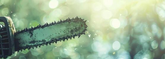 AI generated Modern chainsaw on bokeh background photo