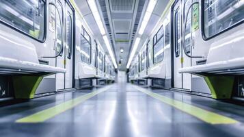 ai generado bala tren estación, hacer un de aspecto futurista tren estación en un japonés ciudad, dónde pulcro bala trenes llegar y salir en medio de un fondo de imponente rascacielos y bullicioso . foto