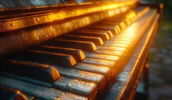 AI generated Old piano keys in the sun. photo