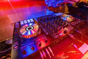 Dj professional volume control. Music audio control equipment. photo