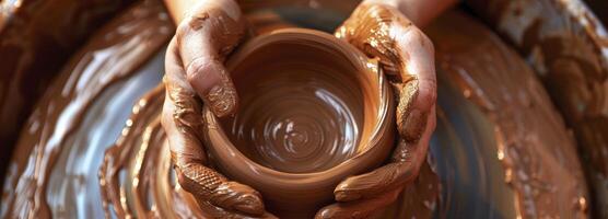 AI generated Hands Shaping Clay on Pottery Wheel photo