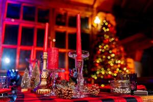 Decorated interior indoor celebration. Christmas celebrating pretty table. photo