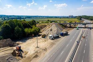 Construction site. Construction of a plant for the production of asphalt. photo