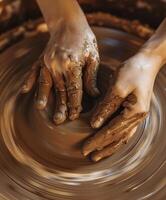 AI generated Hands Shaping Clay on Pottery Wheel photo