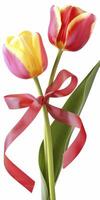 AI generated Macro view of tulip flowers isolated on white background photo