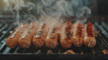 AI generated Macro view of BBQ sausages photo