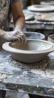 ai generado describir el intrincado proceso de creando un hecho a mano pedazo de cerámica. foto