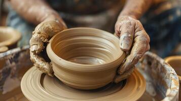 AI generated Describe the intricate process of creating a handmade piece of pottery. photo