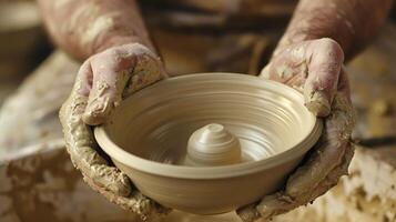 AI generated Describe the intricate process of creating a handmade piece of pottery. photo