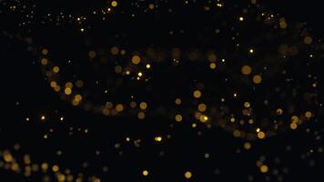 mooi gouden deeltjes vloeiende in langzaam beweging. 3d renderen abstract deeltjes animatie met donker achtergrond video