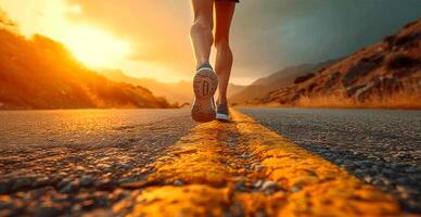 AI generated Running girl at sunset, sports jogging, healthy lifestyle - AI generated image photo