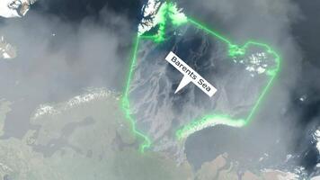 Barents mar mapa - nubes efecto video