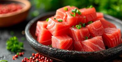 AI generated Tuna fillet cooked with spices - AI generated image photo