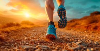 ai generado corriendo niña a atardecer, Deportes correr, sano estilo de vida - ai generado imagen foto