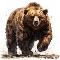 AI generated Brown bear on a white isolated background, king of the forest - AI generated image photo