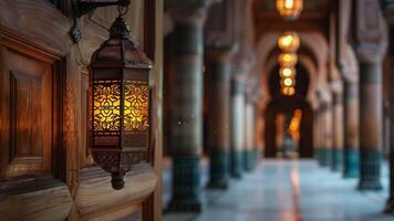 AI generated A Ramadan lantern hanging on a mosque video