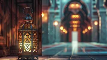 ai generiert ein Ramadan Laterne hängend auf ein Moschee video