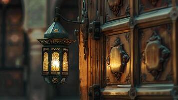 AI generated A Ramadan lantern hanging on a mosque video