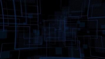 Dark abstract geometric technology background with a repeating minimalist pattern of blue square shapes and dashed lines. Full HD and looping textured tech background. video