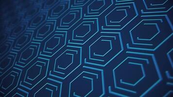 Circuit board styled background animation with digital data nodes streaming in repeating hexagonal shapes. This modern, blue technology motion background is a seamless loop. video