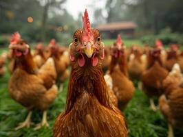 AI generated Chickens standing in field photo