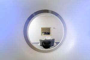 Multi detector CT Scanner. Computed tomography. Clipping path. Front view. Medical technology concept. Modern medical equipment in clinic. photo