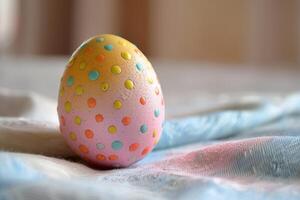 AI generated Decorative Easter eggs with floral patterns on a dark slate background, accented with fresh daisies and greenery photo