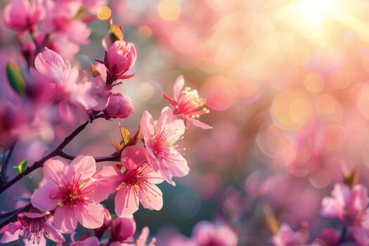 ai generado lozano floral escenas exhibiendo un variedad de flores en suave, radiante ligero con un bokeh antecedentes foto