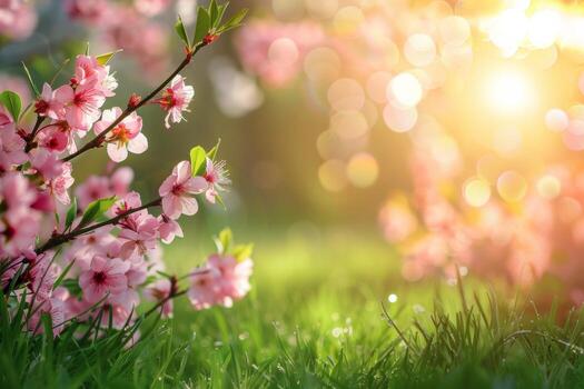 ai generado lozano floral escenas exhibiendo un variedad de flores en suave, radiante ligero con un bokeh antecedentes foto
