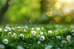 ai generado lozano floral escenas exhibiendo un variedad de flores en suave, radiante ligero con un bokeh antecedentes foto