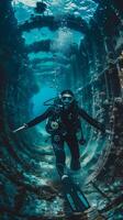 AI generated scuba diver in a wreck photo
