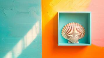 AI generated colorful background with a frame and a seashell photo