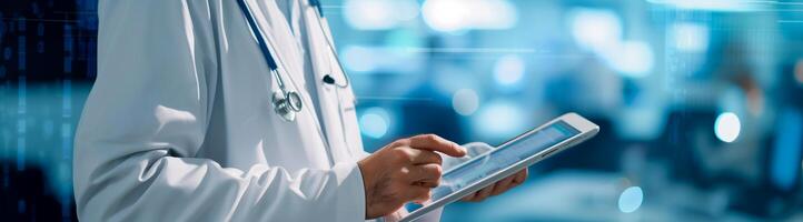 AI generated unrecognizable Doctor using digital tablet for electronic medical record photo