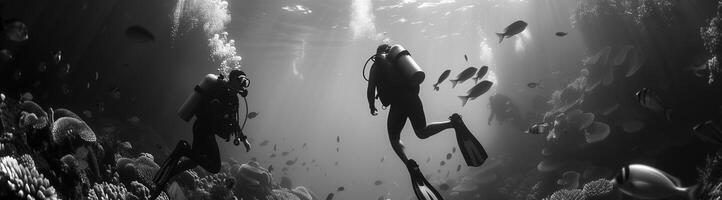 AI generated two scuba divers in coral reef photo