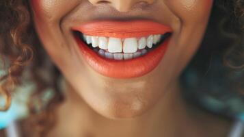ai generado radiante africano americano mujeres radiante sonrisa exhibiendo Perfecto dientes foto