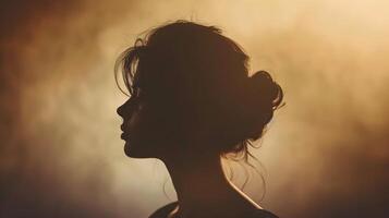 AI generated Silhouette of a Woman in Golden Light, To convey a sense of mystery and inner beauty, with a serene and peaceful atmosphere, suitable for use in photo