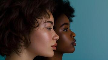 AI generated Close-up Portrait of Two Diverse Women with Side by Side Profile Views, This photo showcases the beauty of diversity and connection, making it a