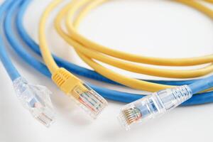 Ethernet cable for connect to wireless router link to internet service provider network. photo