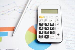 Calculator on chart graph paper. Finance, account, statistic, investment data economy, stock exchange business. photo