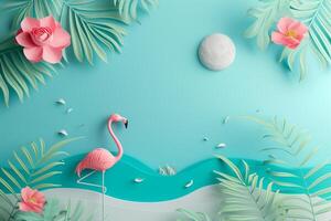 AI generated flamingo playing in the water 3d background with generative ai photo