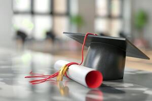 AI generated Graduation Cap and Diploma in the concept of academic achievement or education photo