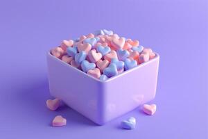 AI generated cute gift box filled with hearts 3d on background with generative ai photo