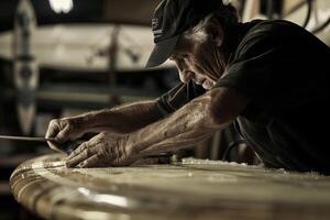 AI generated A surfboard repair technician fixing a damaged surfboard fin highlighting surfboard fin repair skills photo