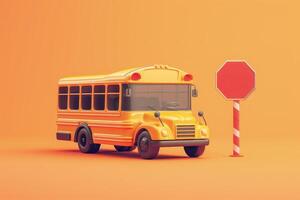 AI generated School and Bus Sign in the concept of traveling to school photo