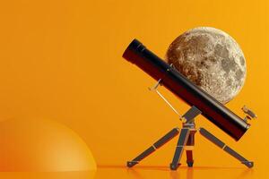 AI generated Telescope and Moon in the concept of astronomical observation photo